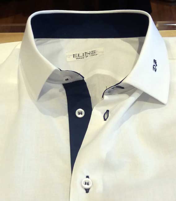 Camicia con iniziali sul colletto - monogramma abiti e moda su misura a Roma - design camicie con monogramma sartoria Elins moda